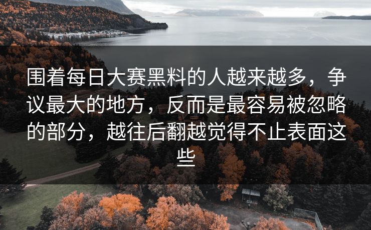 围着每日大赛黑料的人越来越多，争议最大的地方，反而是最容易被忽略的部分，越往后翻越觉得不止表面这些