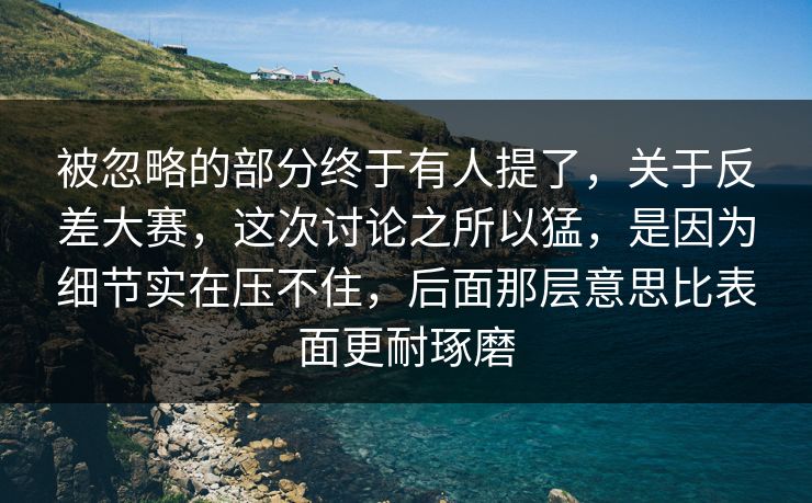被忽略的部分终于有人提了，关于反差大赛，这次讨论之所以猛，是因为细节实在压不住，后面那层意思比表面更耐琢磨
